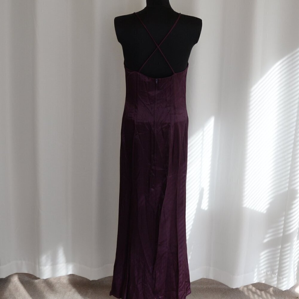 Vintage 90s Y2K Vittoria Virini Plum Halter Bias Satin Slip Maxi Dress Gown Sz S - Picture 3 of 9